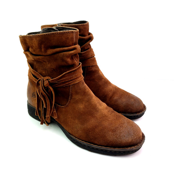 Born Kenya Womens Size 7.5 Brown Suede Western Ankle Bootie Boot Shoes - Picture 1 of 15